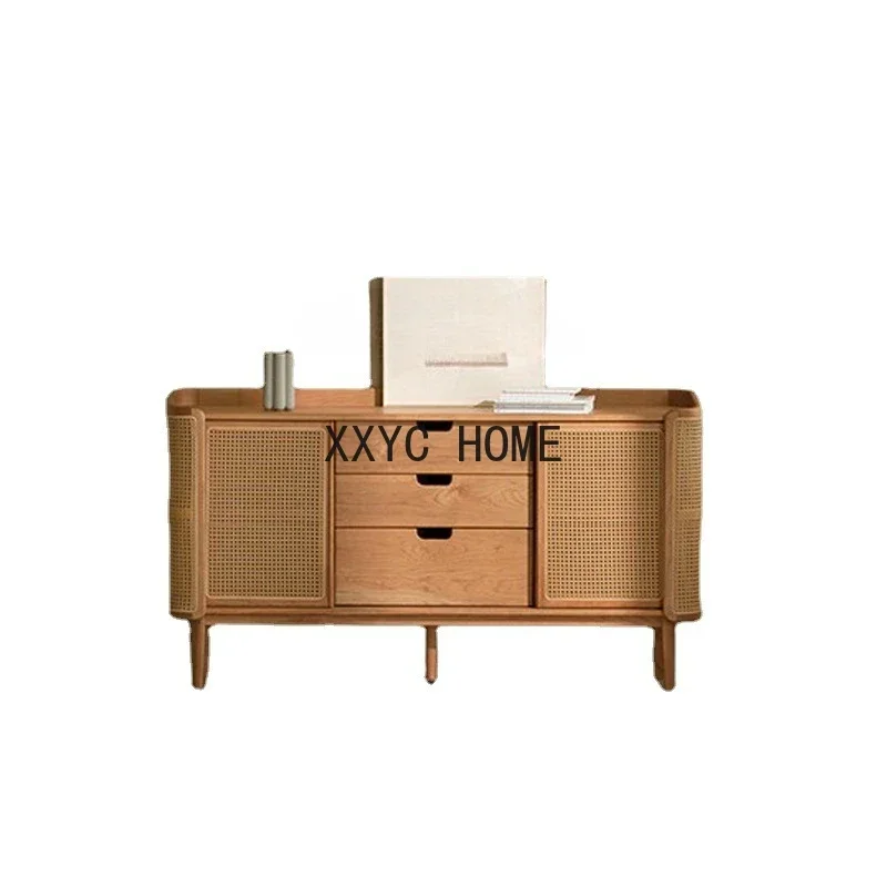 

Nordic Modern Minimalist Solid Wood Rattan Black Walnut Wooden Storage Cabine