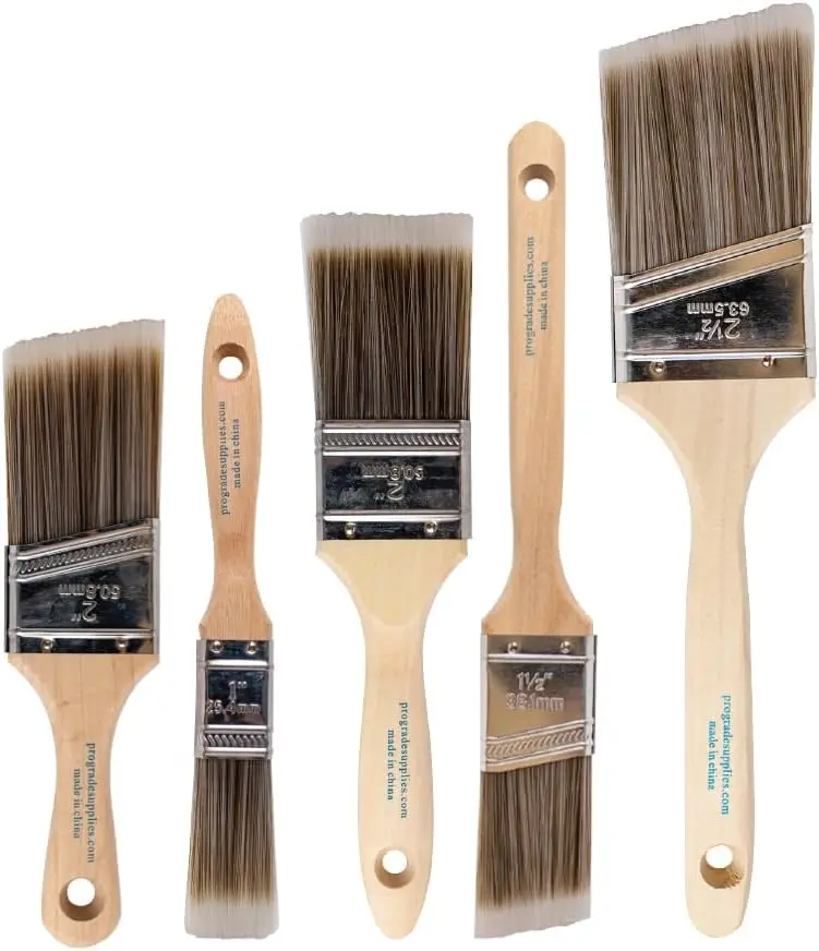 5-Piece Paint Brush Set, Flat & Angle Brushes for Walls, Trim, Cabinets, Interior & Exterior Latex and Oil Paints, Stains