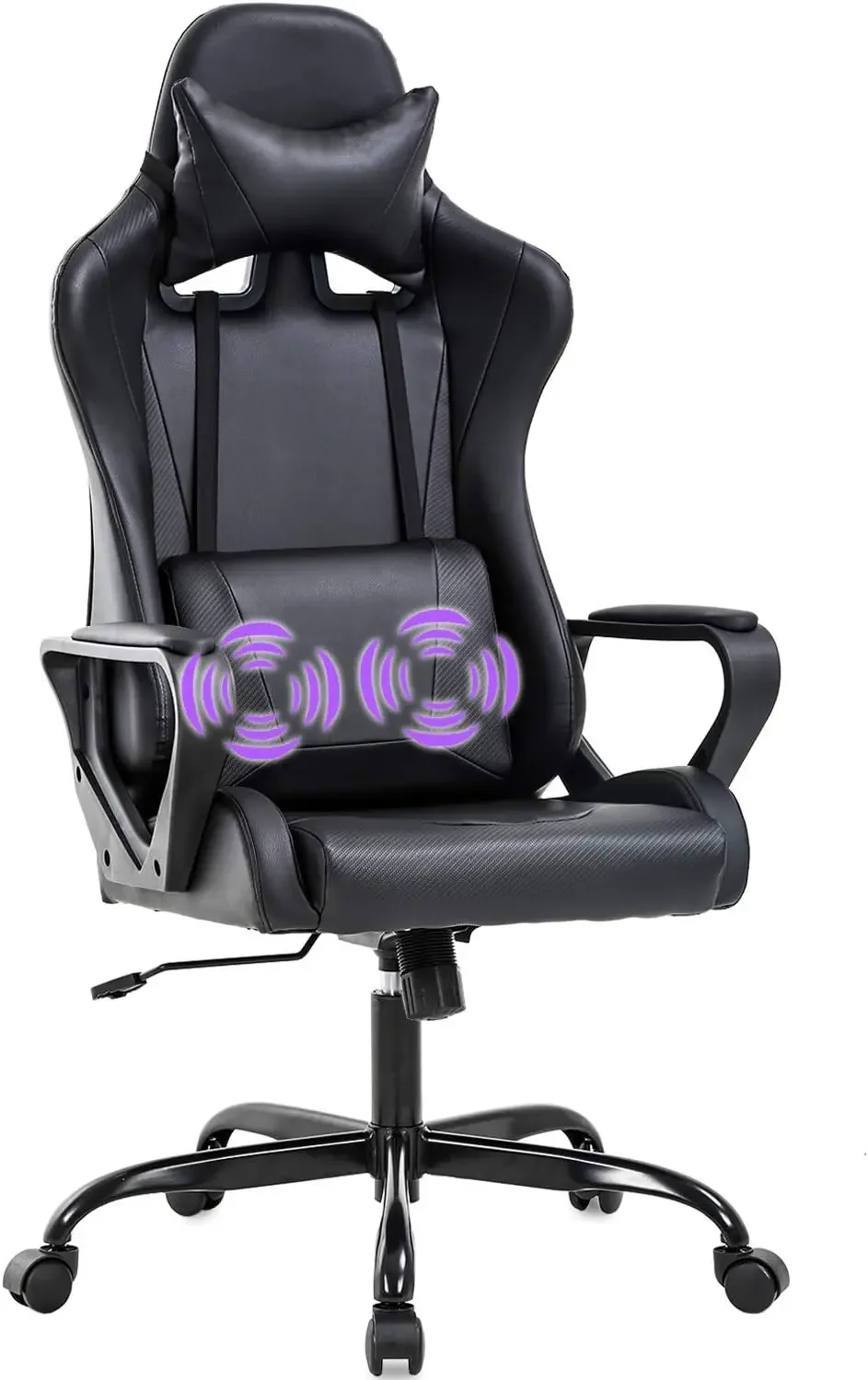 BestOffice Gaming Chair Office Chair Desk Chair Swivel Rolling High Back PU Leather Executive PC Adjustable Massage Racing Computer Chair with Lumbar Support Headrest Armrest Task Chair(Black)