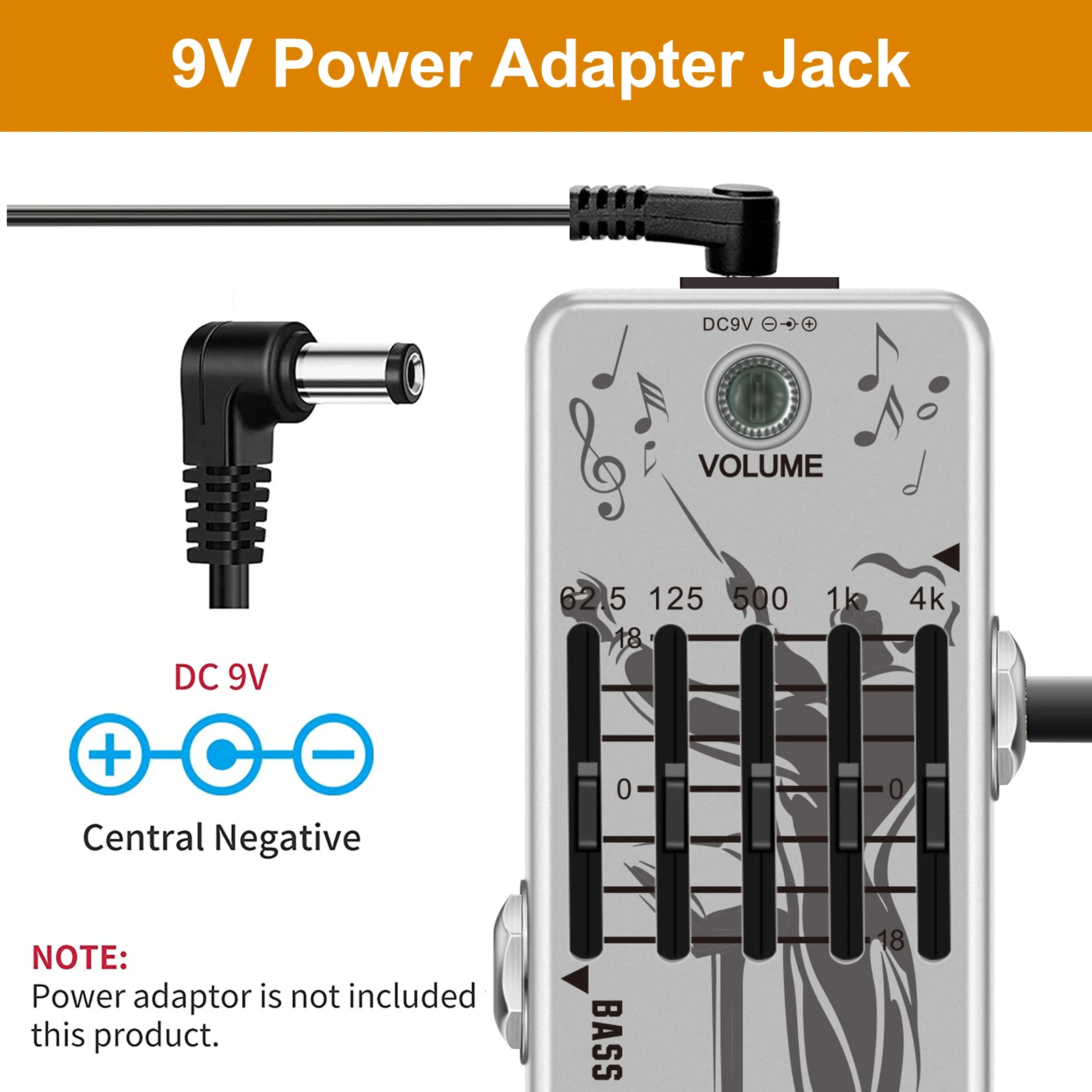 VSN Bass EQ Pedal 5‑Band Graphic Equalizer Pedal ±18dB Adjustable Gain Master Volume Control Mini EQ Effect Pedal Stompbox