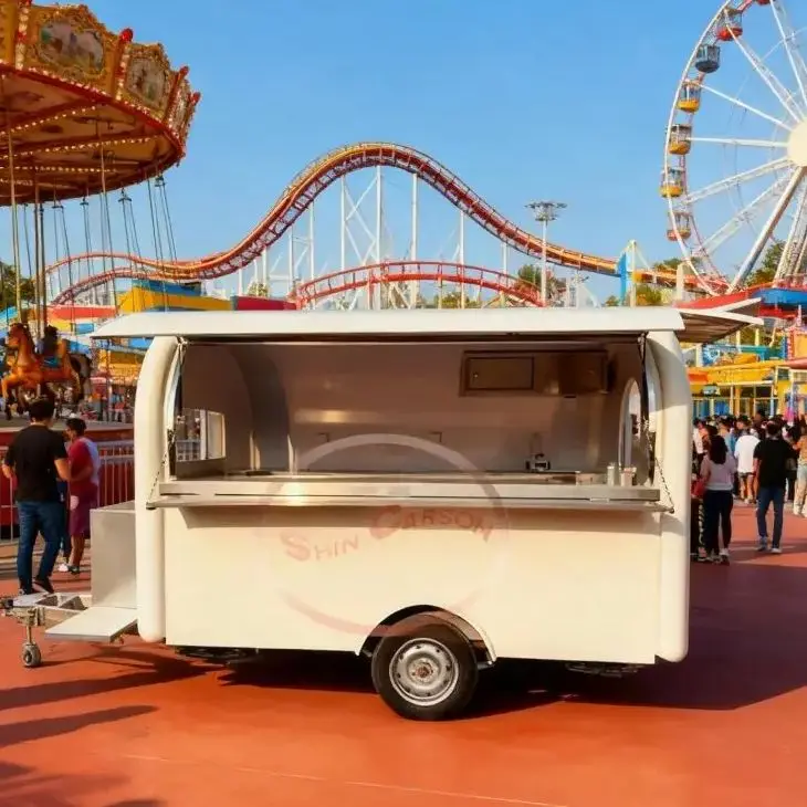 Outdoor Food Trailer Main Body Off-White Rounded Arc Design Extra-Large Sales Window Included