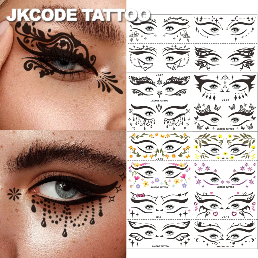 

Ramadan-Party-Eye Shadow Tattoo Stickers-16 Eye Shadow Set Y2K&Ins Style Stickers-Colorful Leaves Mini Flowers & Heart-Shaped Moon Star Pattern Decorative Eyeliner Eye Shadow Stickers-Fashion Party Makeup Tools-Diy Decorative Fake Tattoo Makeup Party Deco