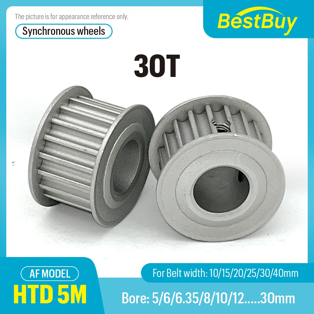 HTD 5M AF Type 30Teeth Timing Pulley Pitch 5mm Bore 5-30mm for 10/15/20/25/30/40mm Width Belt Used In Linear Pulley 5GT