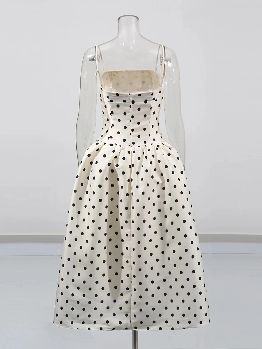 TWOTWINSTYLE 솔리드 슬리밍 스플 라이스 웨이브 포인트 여성을위한 우아한 드레스 스퀘어 넥 민소매 하이 웨이스트 드레스 여성 의류