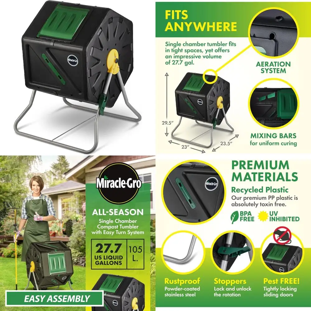 

Outdoor Easy-Turn Composting Bin - Heavy-Duty Single Chamber Composter for Fast Organic Waste Breakdown