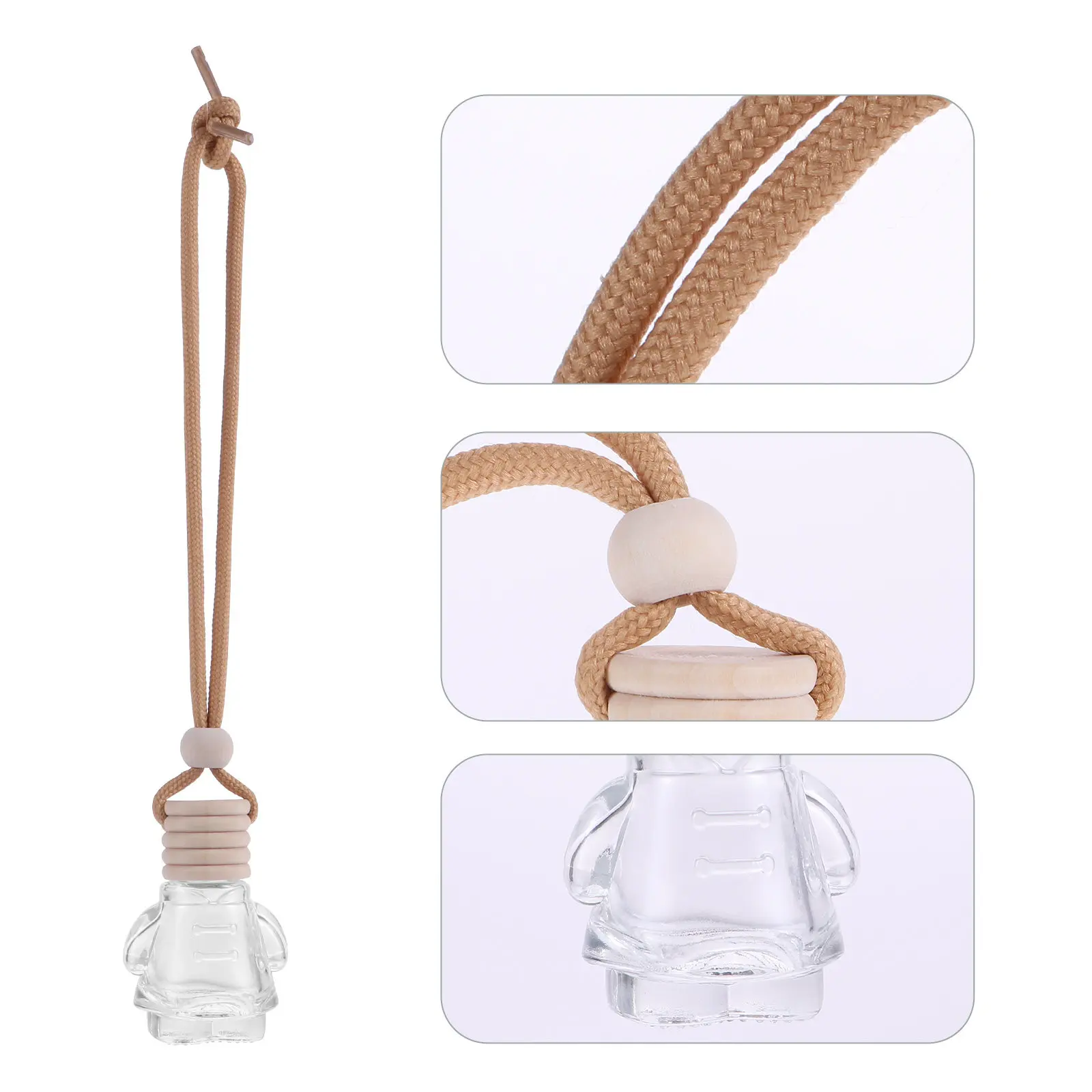 

6Pcs Car Hanging Perfume Bottles Glass Wood Lid Empty 8Ml Aromatherapy Diffuser Car Interior Pendant Decor Home Auto