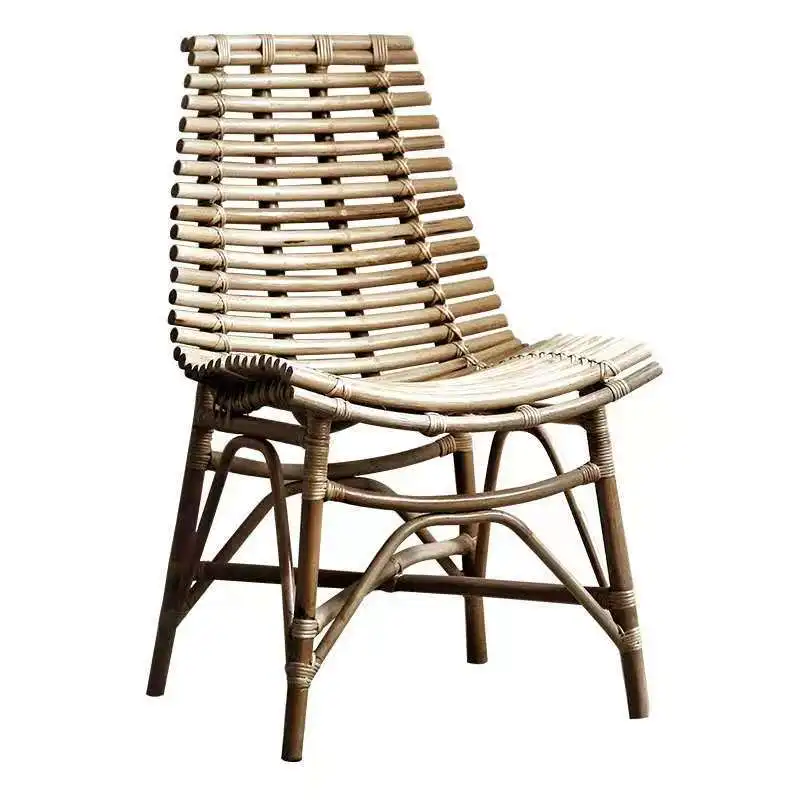 LMM natural cane single leisure balcony living room home hand-woven backrest dining chair