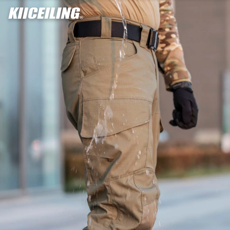 KIICEILING Cargo Pants Men Multicam Camouflage Assault Tactical Pants Work Uniform Water Repellent Ripstop Trousers