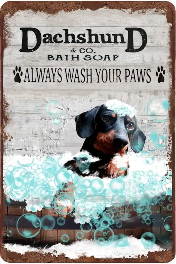 Dachshund & Co. Bath Soap Vintage Tin Sign Wash Your Paws Metal Tin Sign Dachshund Decor Dog Lover Gift Retro Sign Bathroom