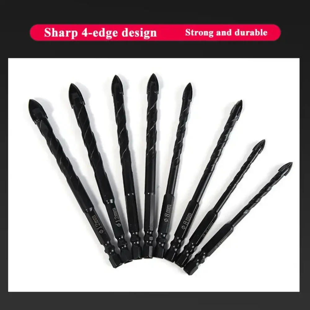 4-edge Cross Hex Drill Bit Set For Concrete Porcelain Tile Glass Metal Drill Bits Kit Tools Carbide Drills 3/4/5/6/7/8/10/12 mm