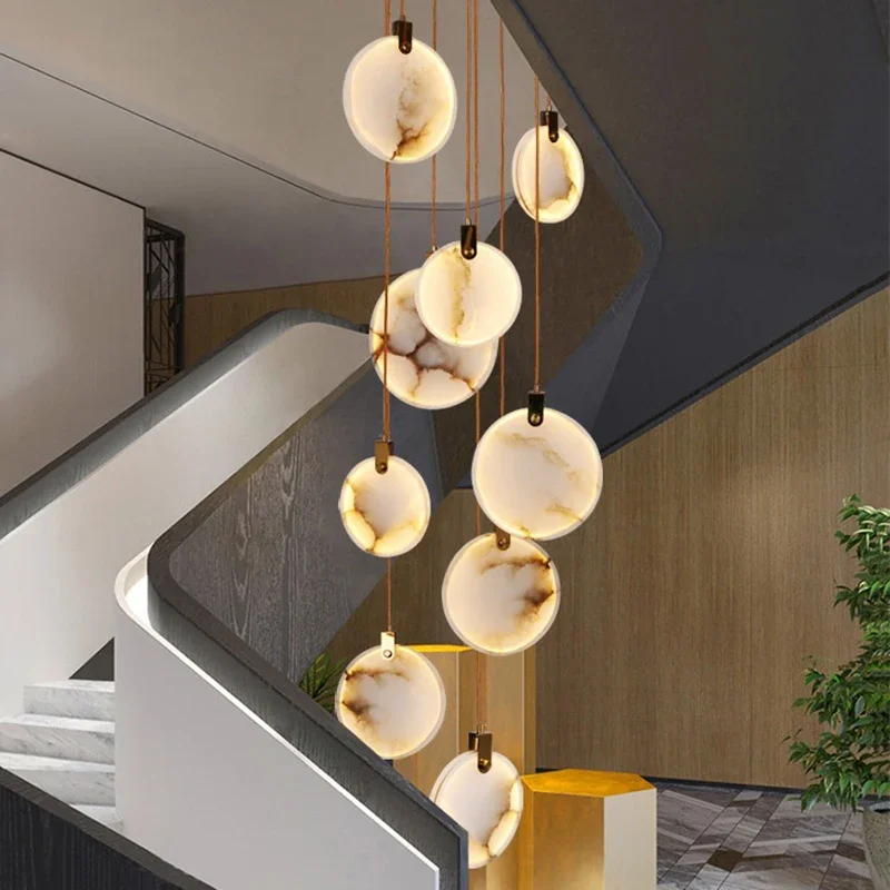 

2026 for Modern Luxury Copper Marble Chandelier for Living Room Bedroom Restaurant Home Villa Simple Rotating Staircase Long