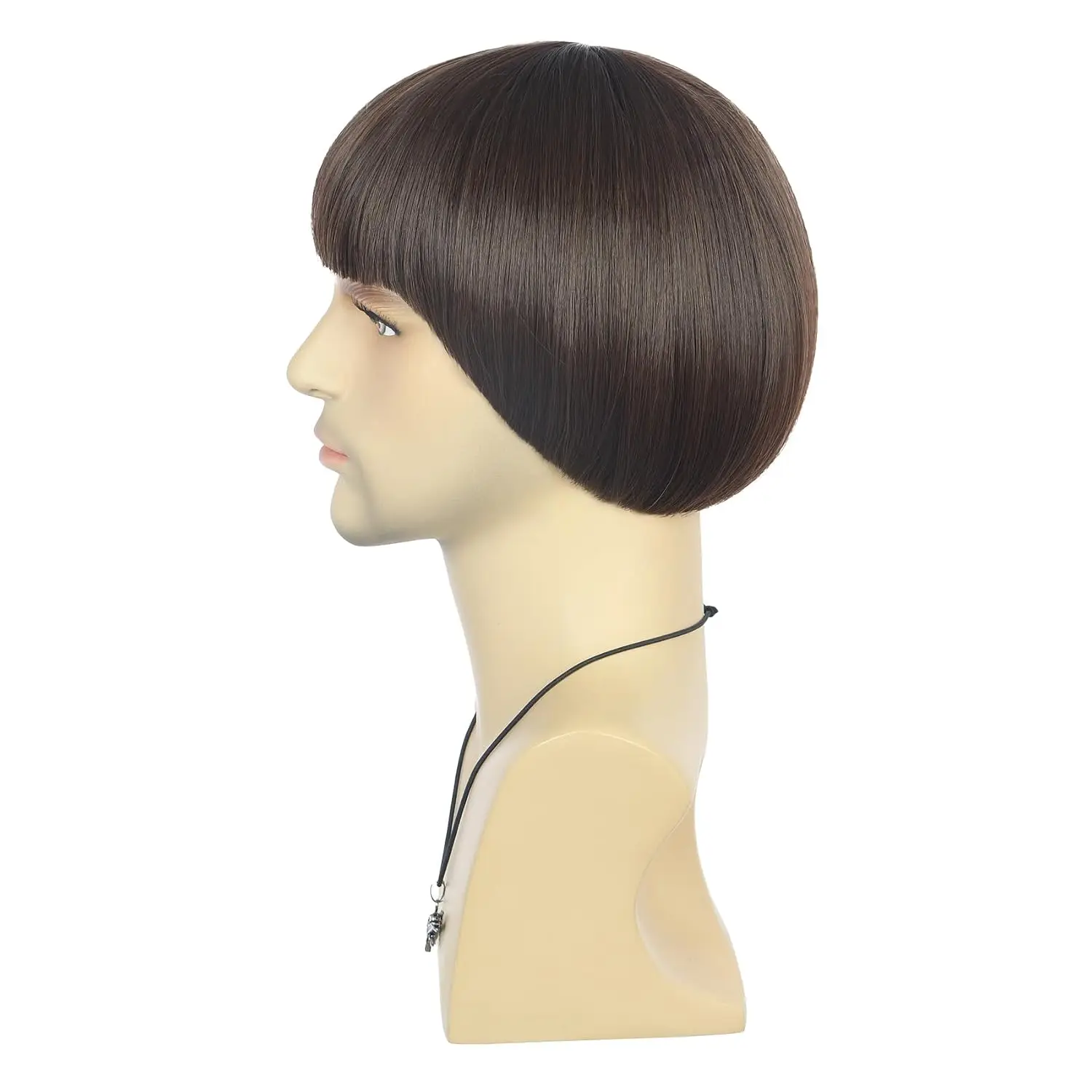 HAIRJOY Synthetic Hair Men Short Straight Brown Wig Bob 60s 70s Retro Bowl Cut Wig for Halloween Costume Fancy Party