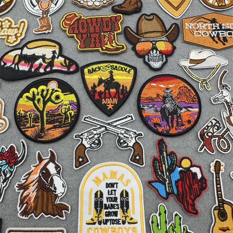 Western Cowboy Embroidered Patches DIY Boots Horse Patch For Clothing Iron On Patches Jackets Backpack Hats Sew Badges Patches