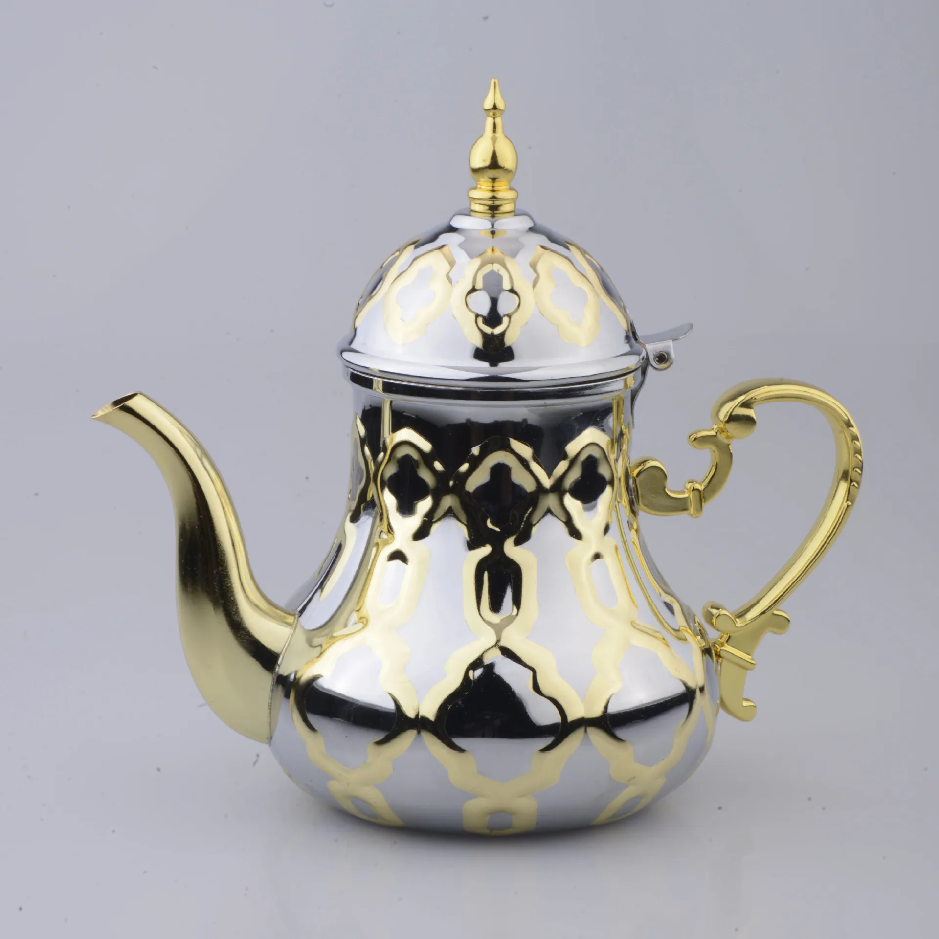 `1L Stainless Steel Moroccan‑Style Decorative Vase Pot, Gold Plaid Pattern Middle Eastern Arab Court Tabletop Home Ornament`