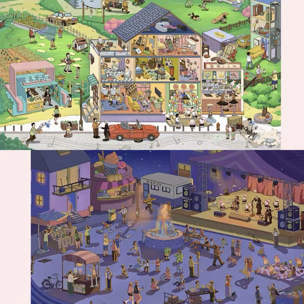 One Day Scenery Stickers for Music Town 3D Miniature Scene Stickers DIY Stickers