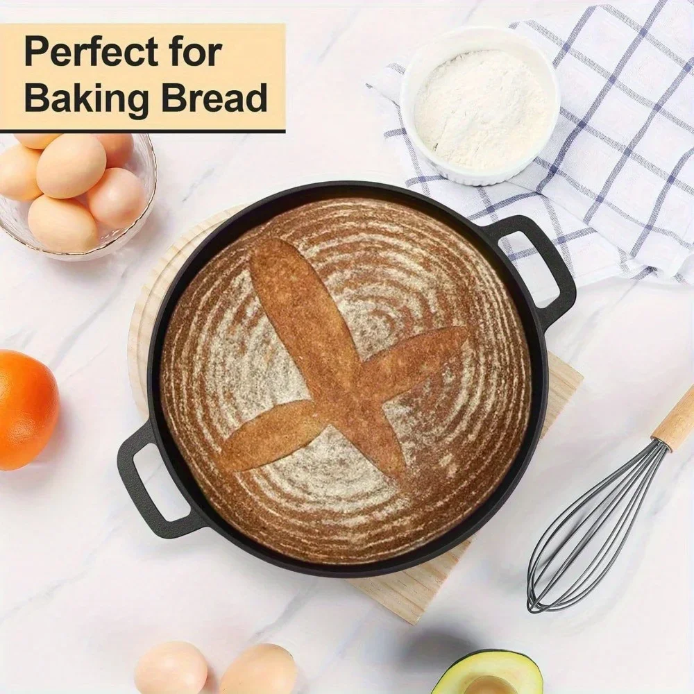 

KEEHOME 2-In-1 Pre-Seasoned Cast Iron Dutch Oven 5 Quart Black with Handles Crock Pot And Skillet Lid All-in-One Cookware for Braising Casserole