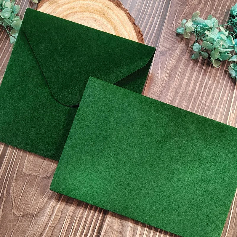 Deep Green Velvet Envelope, Wedding Invitation Cards, Bridal Shower, Birthday, 5x7 Inch, 6x6 Inch, 10Pcs