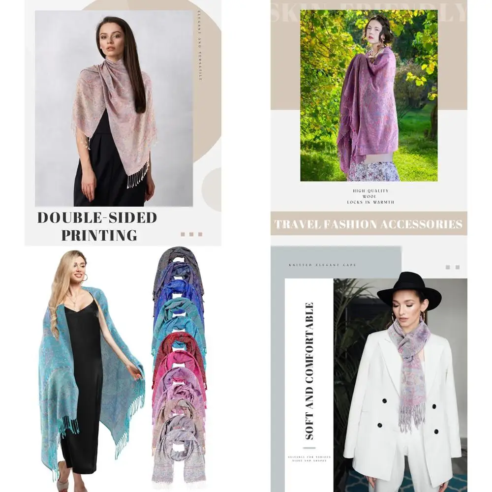 

Bulk Pashmina Paisley Shawls: 12 Soft, Silky, Reversible Tassel Scarves for Weddings & Gifts