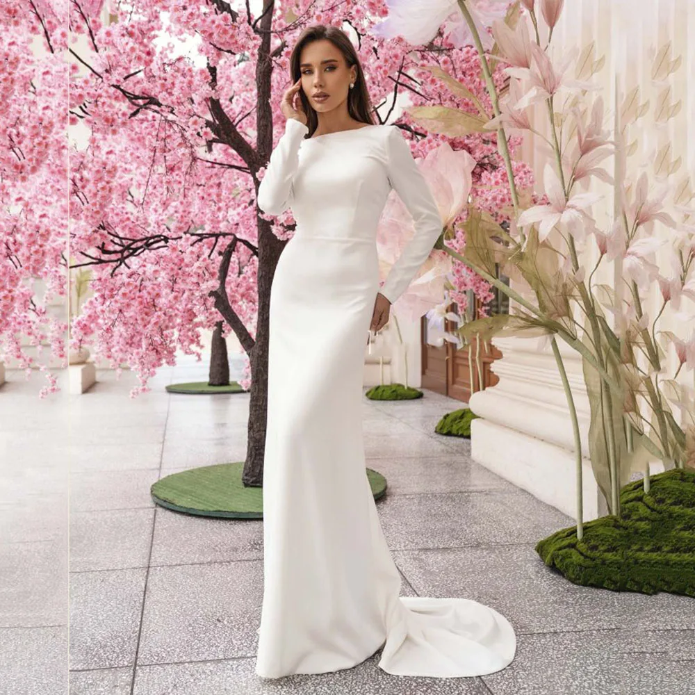 

Mermaid Wedding Dresses Customized Sexy Long Sleeve Backless Civil Bride Dress Women's Wedding Gowns 2025 Vestido De Noiva