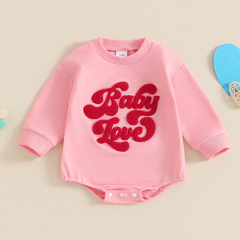 Barboteuse à Manches sulfet Col Rond pour Bébé Fille de 0 à 18 Mois, Sweat-shirt en Peluche avec Lettres 3D Brodées