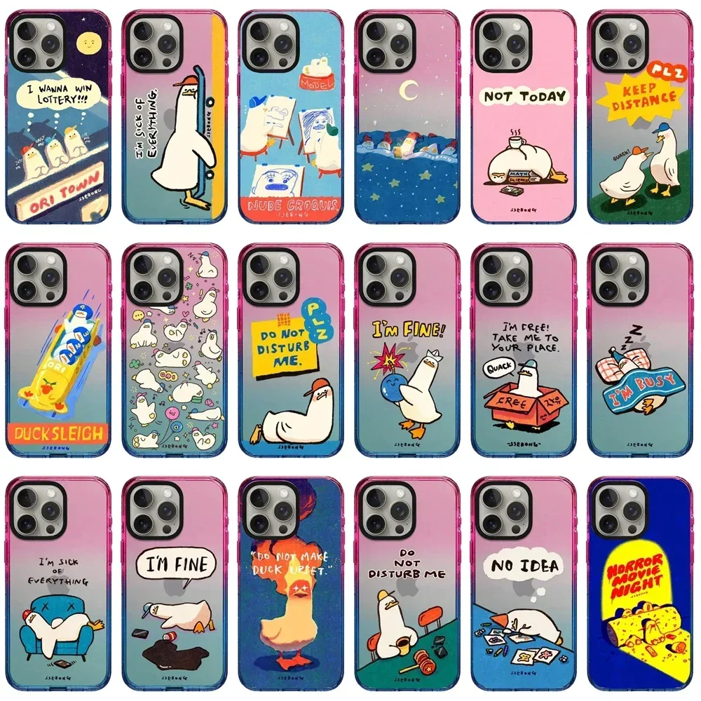 

Cartoon Duck Life 2.5 Acrylic Gradient Border iPhone 12 13 14 15 Pro Max Protective Case