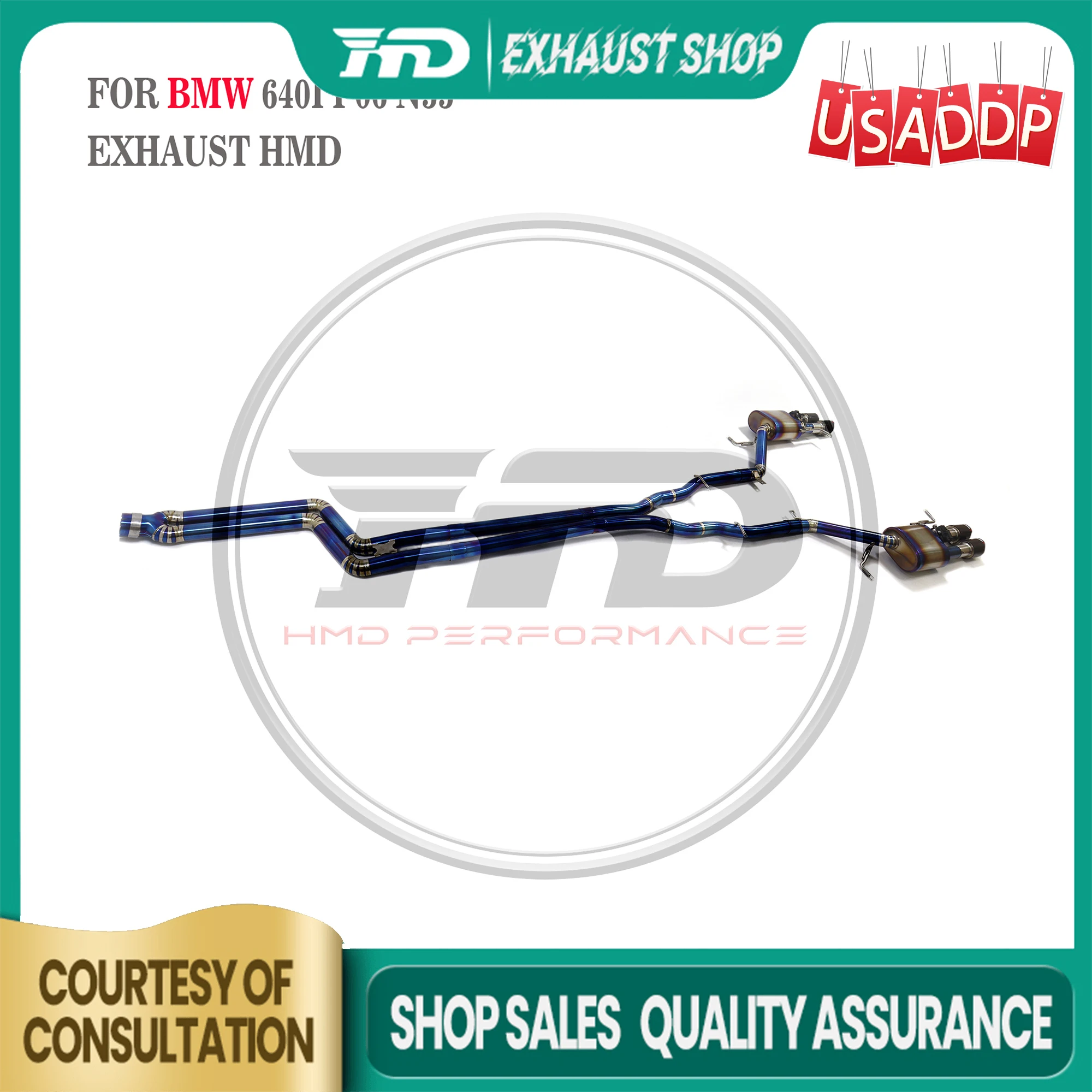 

HMD Exhaust Catback for BMW 640i F06 N55 Ti Electronic valve Muffler Tips Baked blue Increase pipe diameter Exact Fit✨