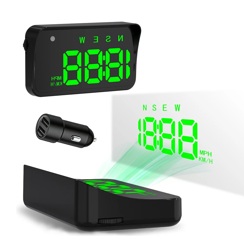 KWHUD Head-up Display Car HUD GPS Speedometer with Time Compass Display, Over-speed Alarm KM/H & MPH Car Electronics Accessories