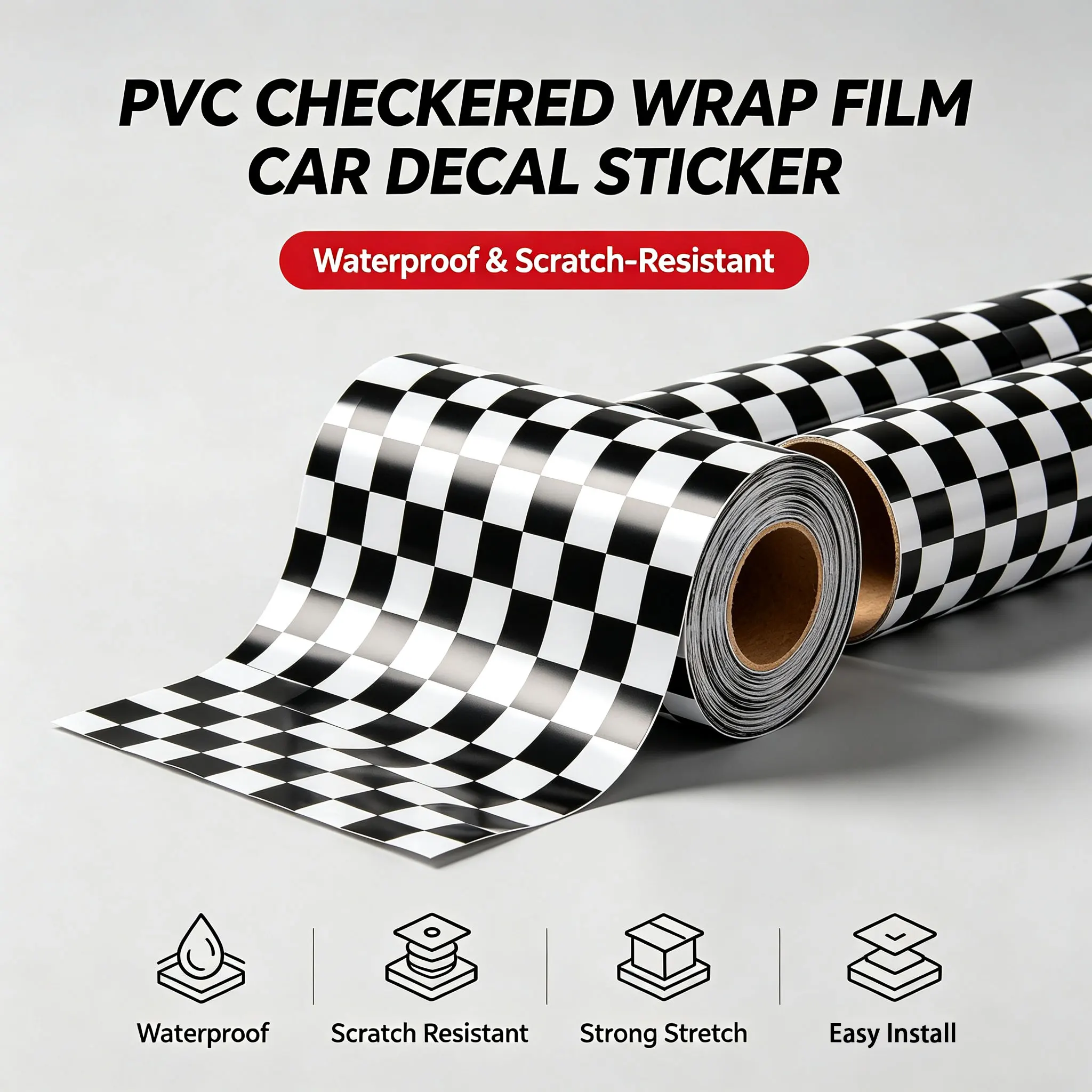 Black white checkered car decoration color-changing film, PVC waterproof,scratch-resistant packaging film, vinyl car stickers