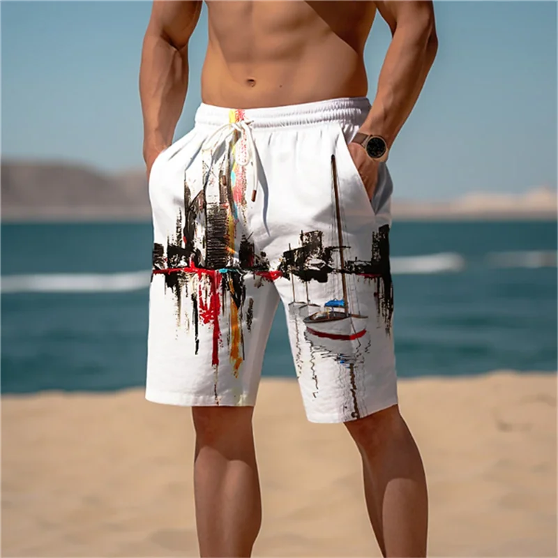 Fashion Lake Reflection Pattern Beach Short Mens Trend Personalization 3D Printed Board Shorts Loose Casual Oversized Swim Trunk