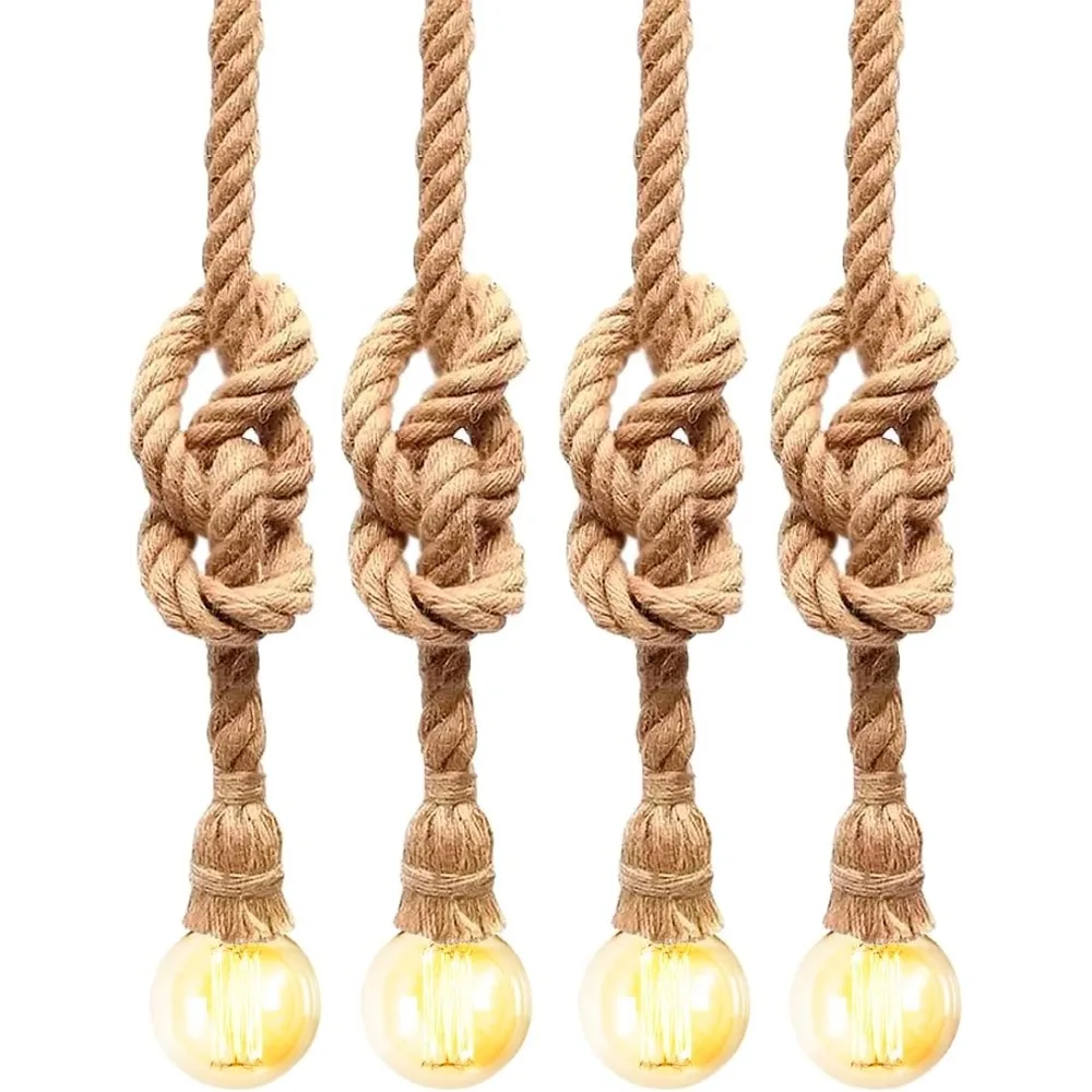 JOYINLED Vintage Hemp Rope Pendant Light Fixture E26 E27 Industrial Retro Ceiling Hanging Lamp for Kitchen Island Restaurant Bar