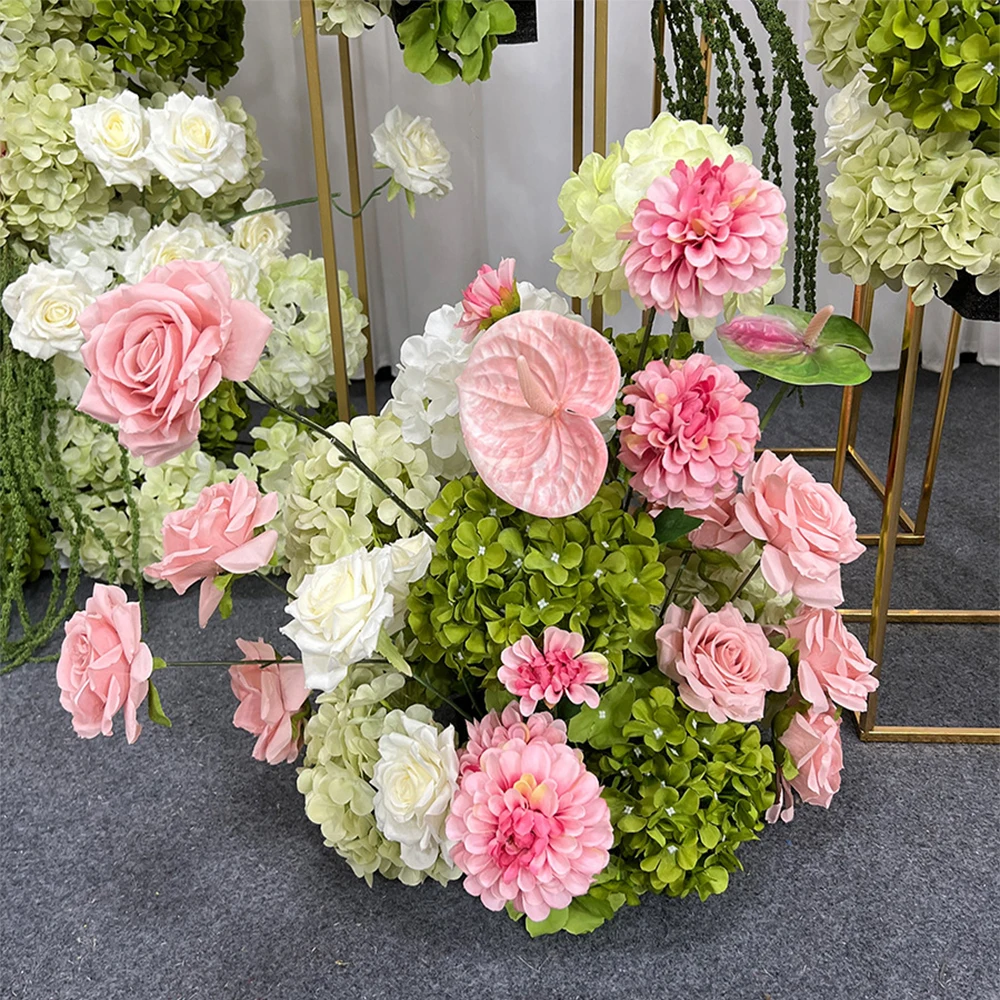 Luxury 5D Green Pink Artificial Hydrangea Orchid Flowers Wedding Backdrop KT Board Decoration Table Stage Event Floral Prop - view 2