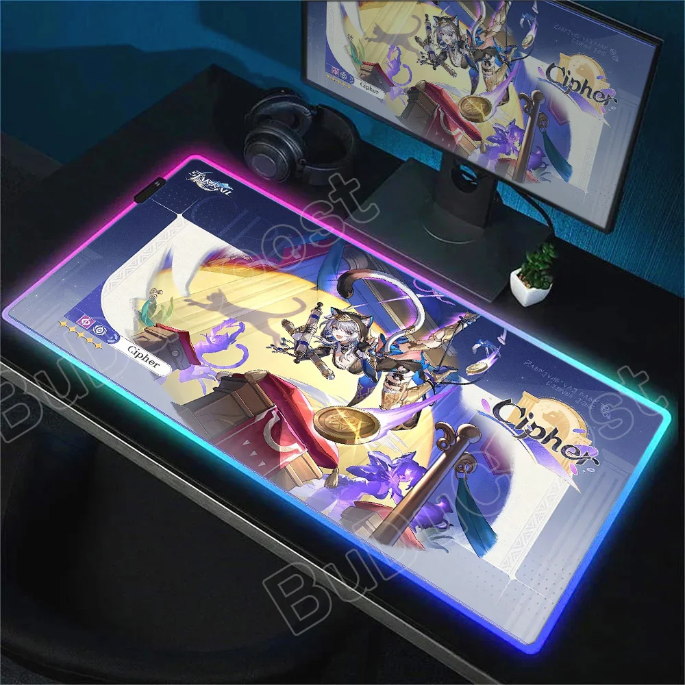 Amphoreus Chrysos Heir RGB Mouse Pad Honkai Star Rail Game Mydei Cipher Computer Mousepad Lock Edge Natural Rubber Keyboard Mats