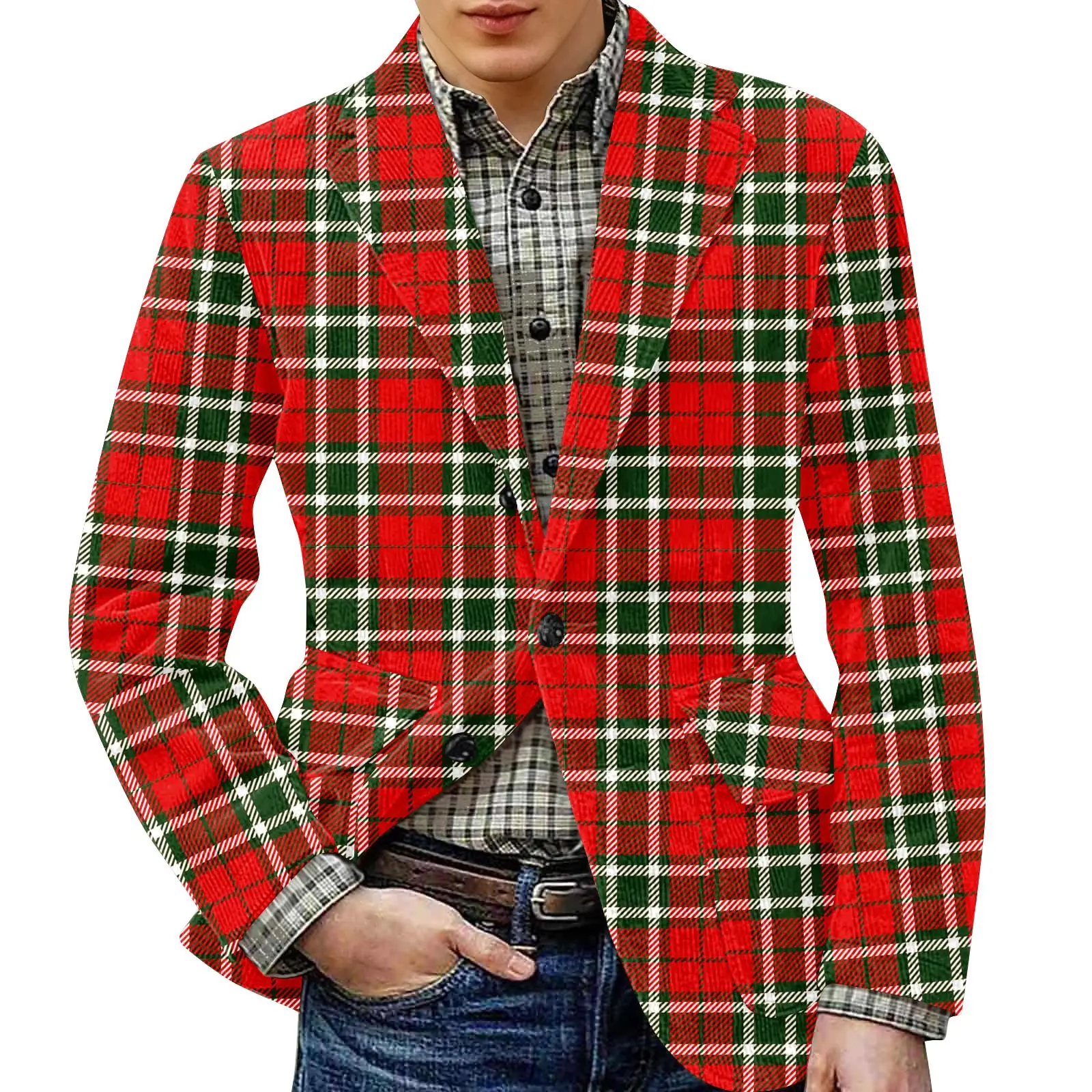 Men'S Plaid Casual Jackets Suits Autumn And Winter Cardigans Warm Coats Printed Corduroy Tops Comfortable And Versatile Styles