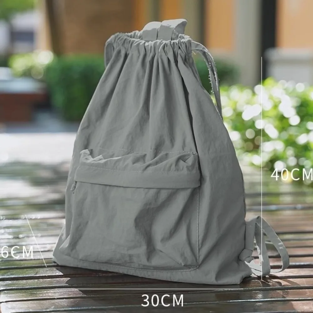 Portable Nylon Drawstring Backpack Large Capacity Solid Color Shoulders Backpack Casual Small Gym Bag - view 3