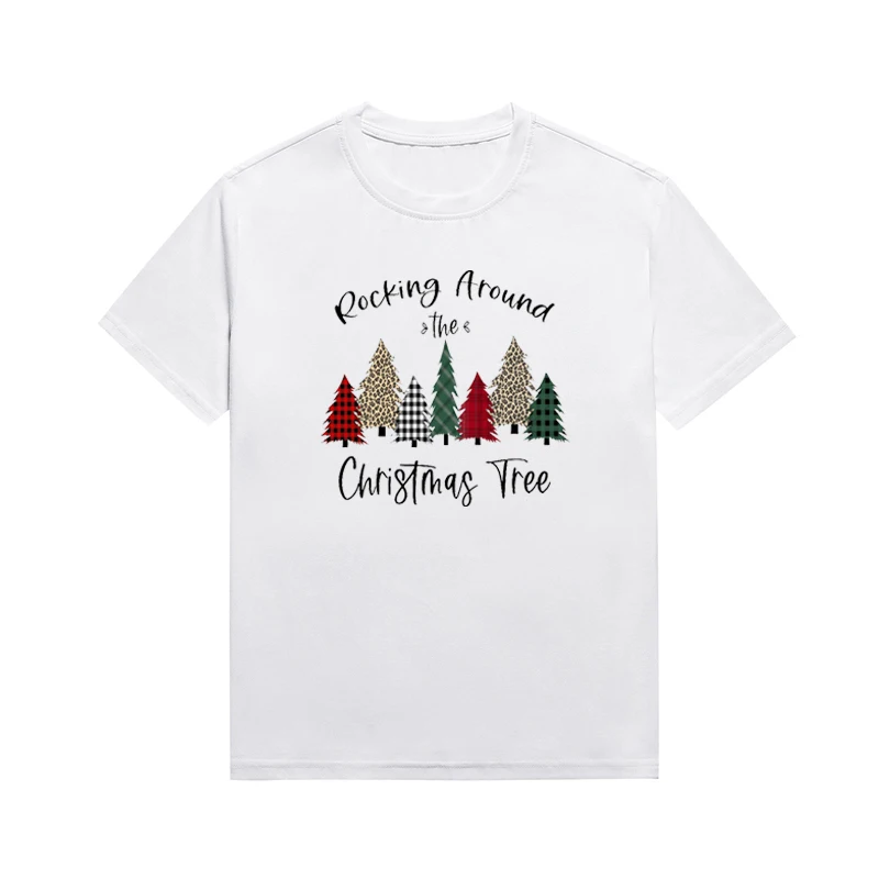 Rocking  Arounf The Christmas Tress Graphic Top Casual Short Sleeve Women T Shirt Xmas Aesthetic Clothing Custom Tee