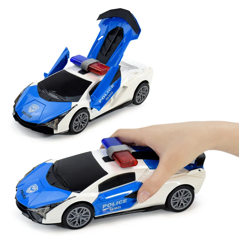 Carro de corrida elétrico da polícia das crianças deformação universal da roda com luz da música, presente do brinquedo dos esportes do carro elétrico dos meninos