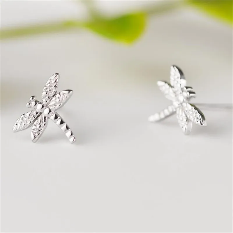 New Literary Exquisite Popular Insect 925 Sterling Silver Jewelry Dragonfly Personality Female Gift Stud Earrings E011