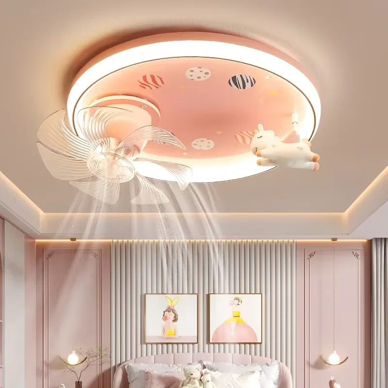 Modern Kids Room Ceiling Fan Light Cartoon Moon Astronaut Ceiling Lamp Boy Girl Bedroom Nursery Study Chandelier Ceiling Lights