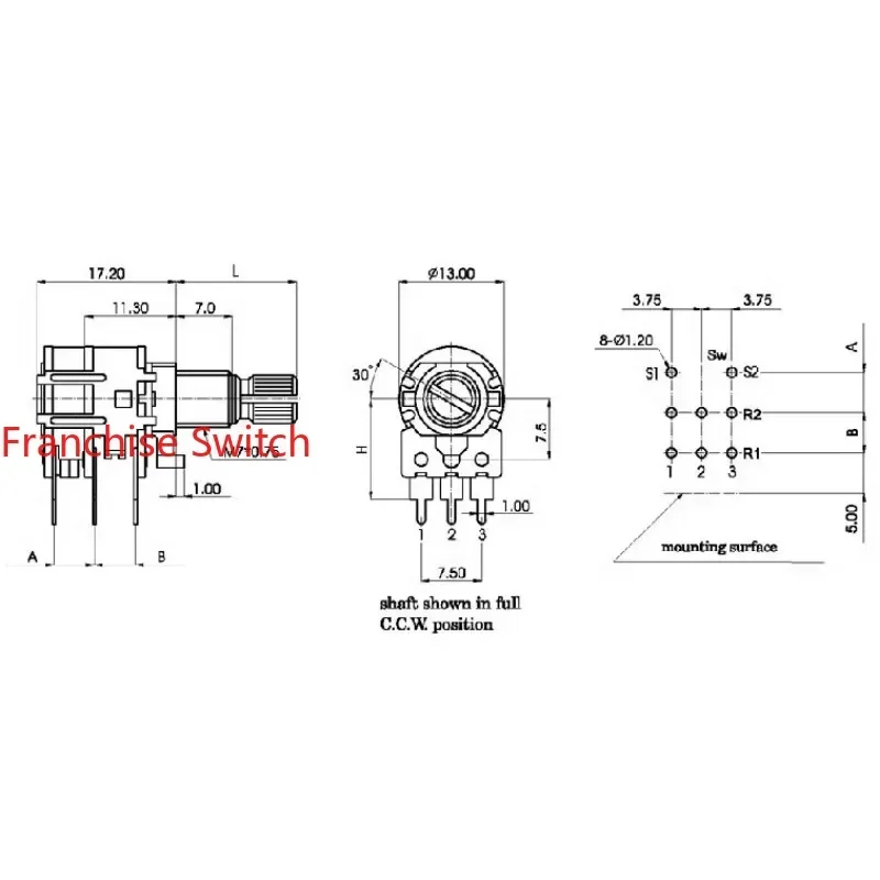 Immagine 4: 30 pezzi 12Type R125G Doppio potenziometro B50K con interruttore, maniglia da 15 mm per volume audio