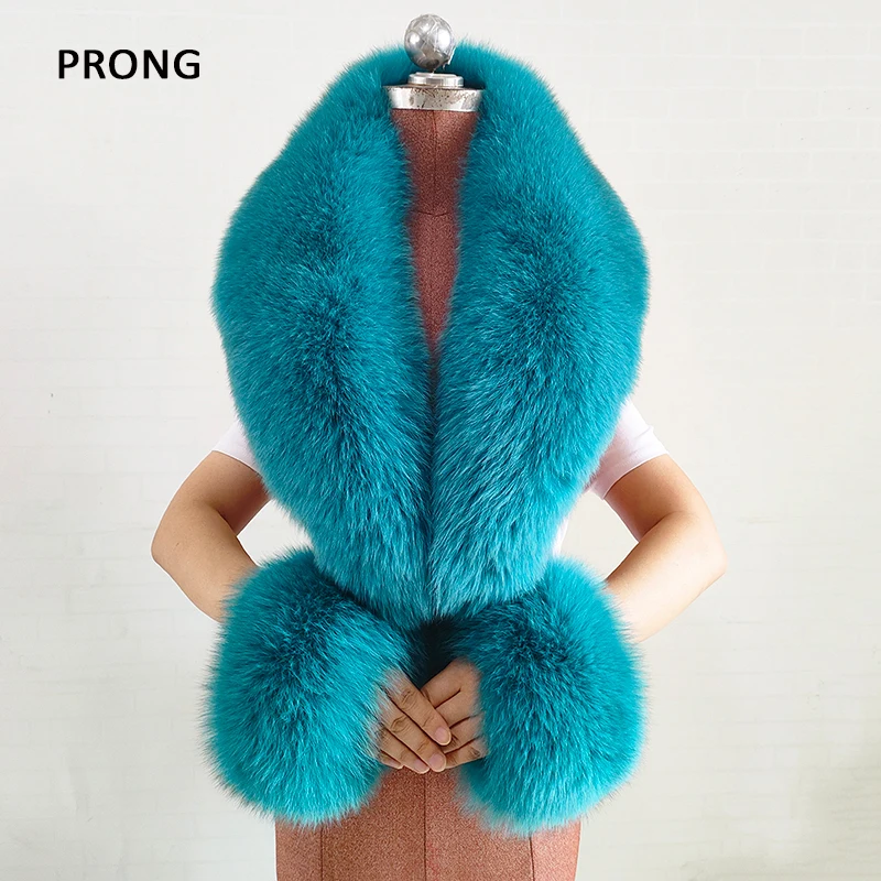 

WInter Real fox Fur collar and cuff sets Women Jacket Coat Fur Collar Thicked Neck Warmer Furry Scarf Luxury Fluffy Fur Shawls