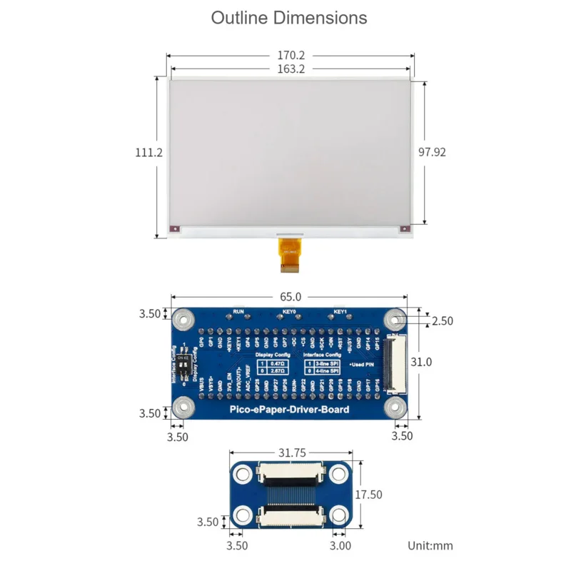 E-Paper E-Ink Display Tech pour Raspberry Pi Pico, 7.5 × 800 Pixels, Noir et Blanc, Wild éventuelles I, 480"