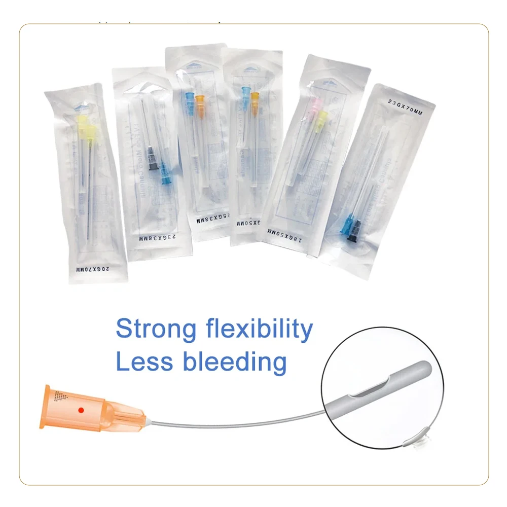 18G 22G 23G 25G 30G 38mm 50mm 70mm Disposable Blunt-Tip Cannula Micro Needle  for Body Piercing Filler Syringe