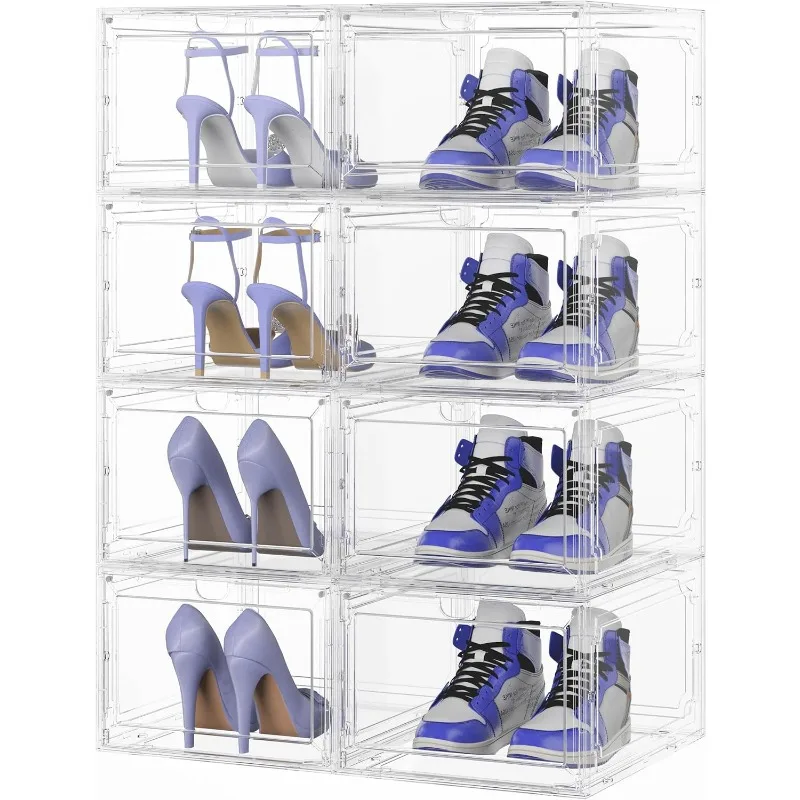 Sturdy Clear Shoe Box Organizer,8 Pack Stackable Shoe Rack Organizer Cabinet with Magnetic Door,Space-Saving