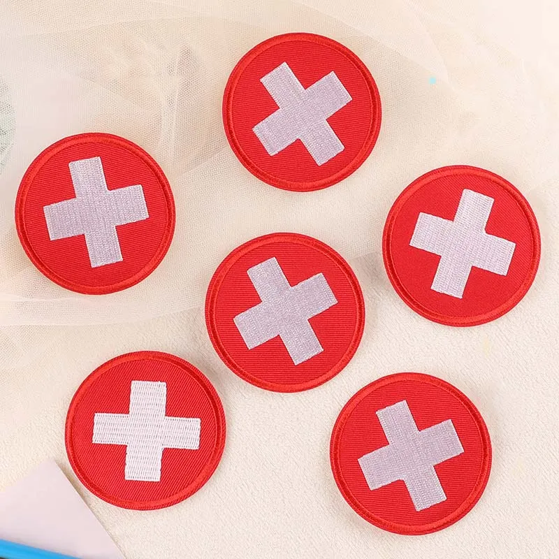 12 Stück Rotes Kreuz Bügelbilder, runde Embleme, gestickte Applikationen, Kleideraufnäher, Wärmeübertragungsaufkleber für Rucksäcke – Detail 2