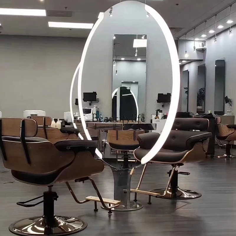 

Simple Fashion Hairdressing Mirror Stand Salon Special Haircut Mirror Stainless Steel Double-Sided Floor Mirror