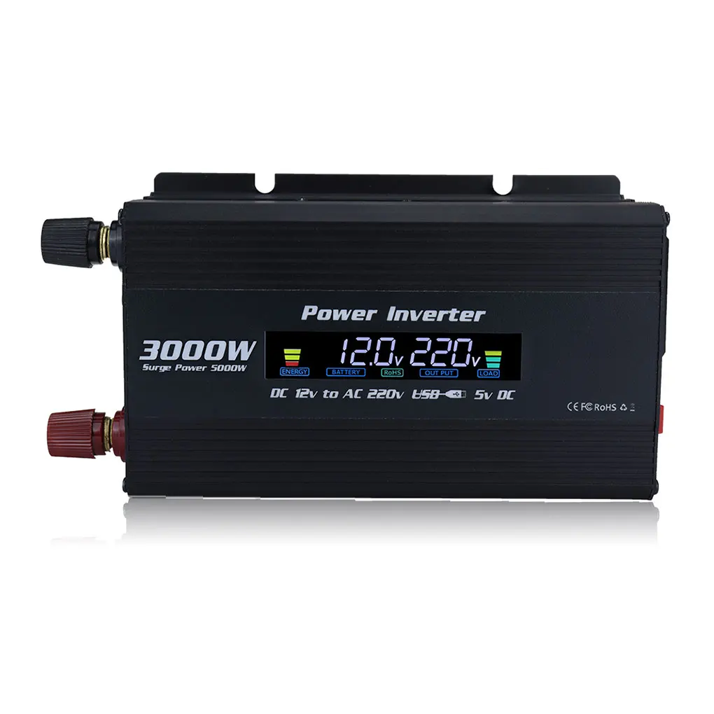 Sine Wave Car Inverter Portable DC 12V to AC 220V Screen Display Overload Protection Travelling Emergency Converter