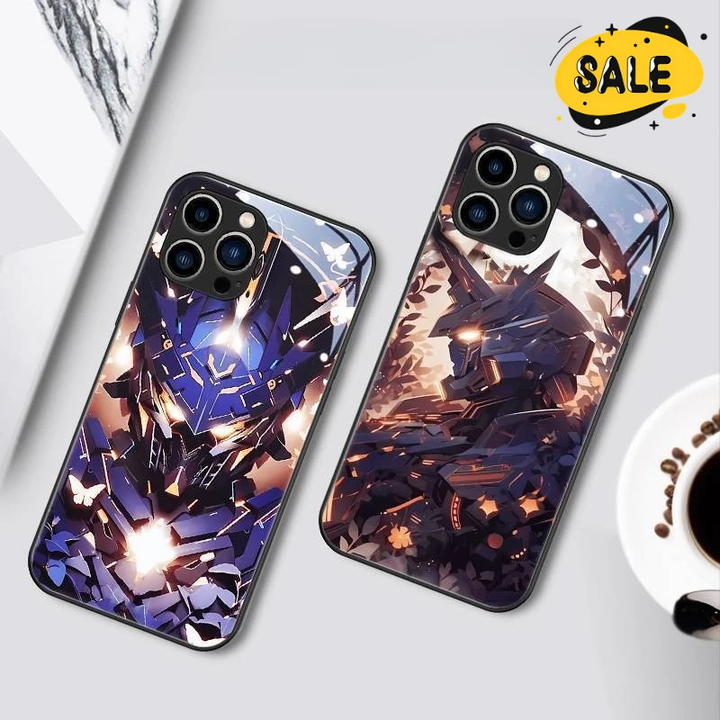 

LED Light Glow Luminous Tempered Glass Armor Mecha Phone Case for Iphone 15 14 13 12 Pro Max 15 14 Plus Protector Cover