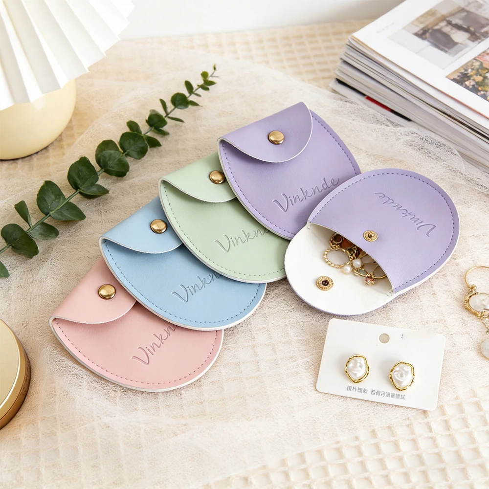 

50/100pcs PU Leather Jewelry Packaging Bag Custom Snap Button Gift Pouch Ring Earrings Necklace Packaging Wedding Party Display