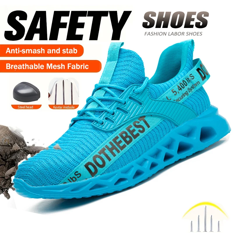 Safety Shoes Men For Work Sneakers Women Men Steel Toe Work Shoes Security Protective Shoes Lightweight Anti-Smash Anti-Puncture