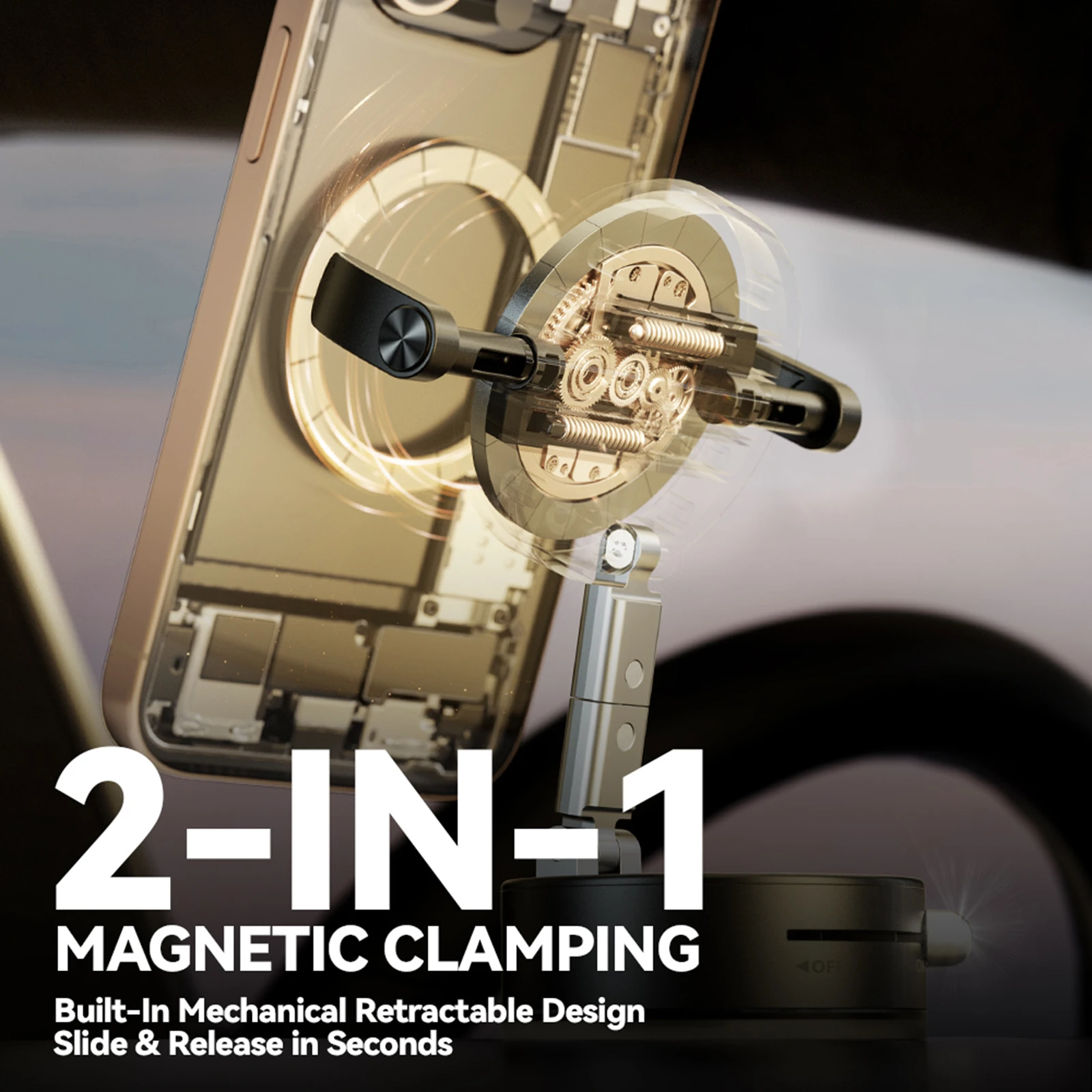 Vacuum Magnetic Phone Holder for iPhone 17 16 15 Pro Max Upgraded 360° Adjustable 2-in-1 Foldable Suction Cup Stand with Clamp